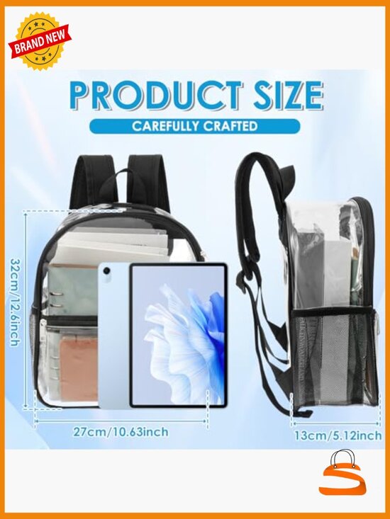 Clear Backpack for Stadium Events, 13x11x5 Concert Bag, Transparent PVC main image 2